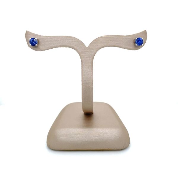14KW Gold 4 mm Round Blue Sapphires Stud Earrings Image 5 Franzetti Jewelers Austin, TX