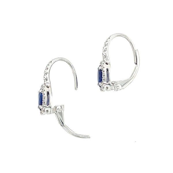 18KW Gold Oval Blue Sapphire Drop Earrings with Accent Diamonds Image 4 Franzetti Jewelers Austin, TX