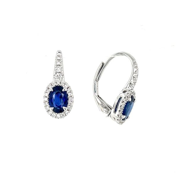 18KW Gold Oval Blue Sapphire Drop Earrings with Accent Diamonds Franzetti Jewelers Austin, TX