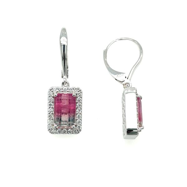 14KW Gold Watermelone Tourmaline Dangle Earrings with Diamonds Image 4 Franzetti Jewelers Austin, TX