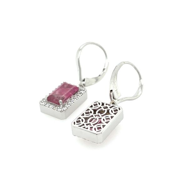 14KW Gold Watermelone Tourmaline Dangle Earrings with Diamonds Image 5 Franzetti Jewelers Austin, TX