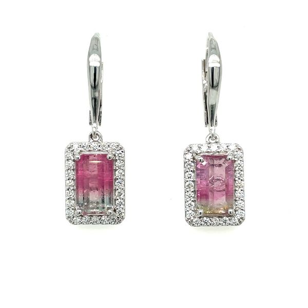 14KW Gold Watermelone Tourmaline Dangle Earrings with Diamonds Franzetti Jewelers Austin, TX