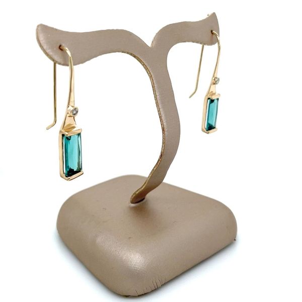 14KY Gold Radiant Caribbean Blue Quartz Earrings with Diamonds Image 4 Franzetti Jewelers Austin, TX