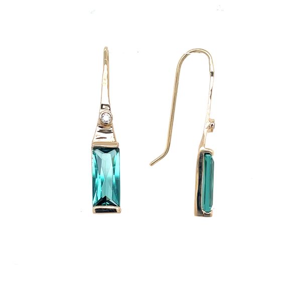14KY Gold Radiant Caribbean Blue Quartz Earrings with Diamonds Franzetti Jewelers Austin, TX