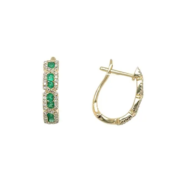 14KY Gold Emerald & Diamond Hoop Earrings Franzetti Jewelers Austin, TX