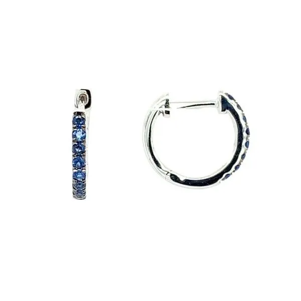 14K White Gold Blue Saphire Huggie Hoop Earrings Franzetti Jewelers Austin, TX