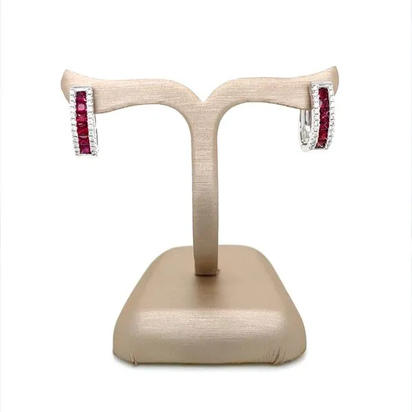 14KW Gold Ruby & Diamond Huggie Earrings Image 3 Franzetti Jewelers Austin, TX