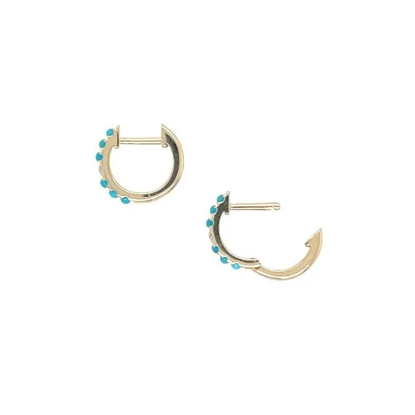 14KY Gold Turquoise & Diamond 11.75 mm Huggie Hoop Earrings Image 4 Franzetti Jewelers Austin, TX