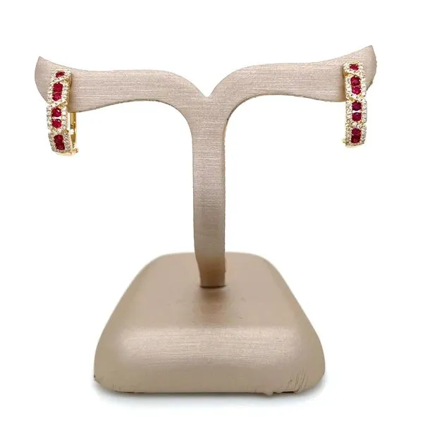 14KY Gold Ruby & Diamond Hoop Earrings Image 2 Franzetti Jewelers Austin, TX