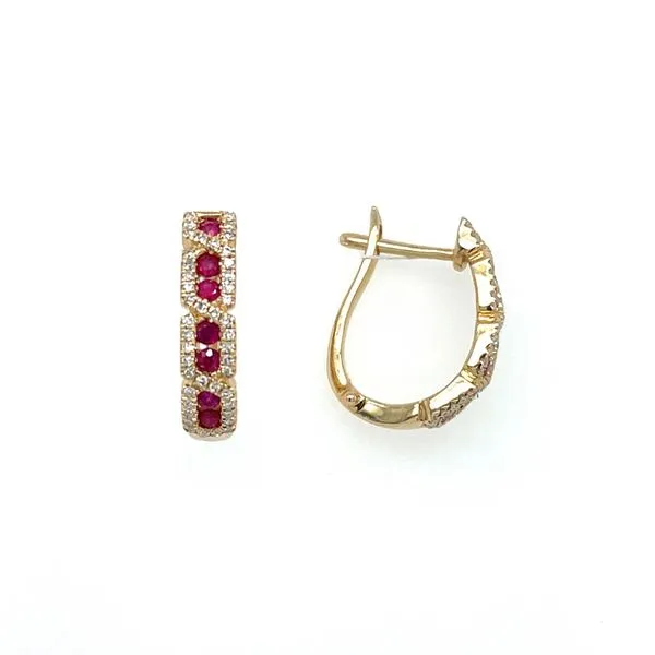 14KY Gold Ruby & Diamond Hoop Earrings Franzetti Jewelers Austin, TX