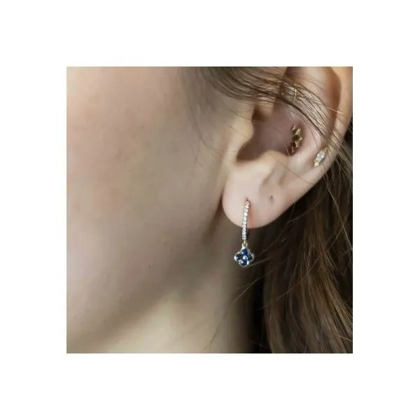14KY 13 mm Diamond Hoop Earrings with Sapphire Clover Dangles Image 2 Franzetti Jewelers Austin, TX