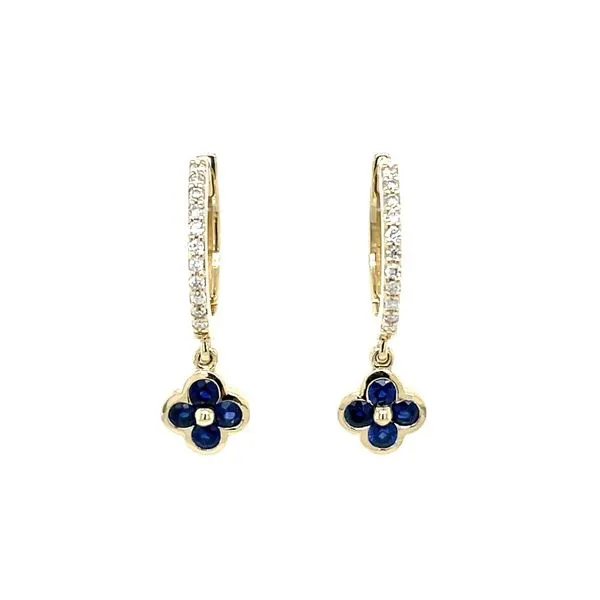 14KY 13 mm Diamond Hoop Earrings with Sapphire Clover Dangles Image 4 Franzetti Jewelers Austin, TX