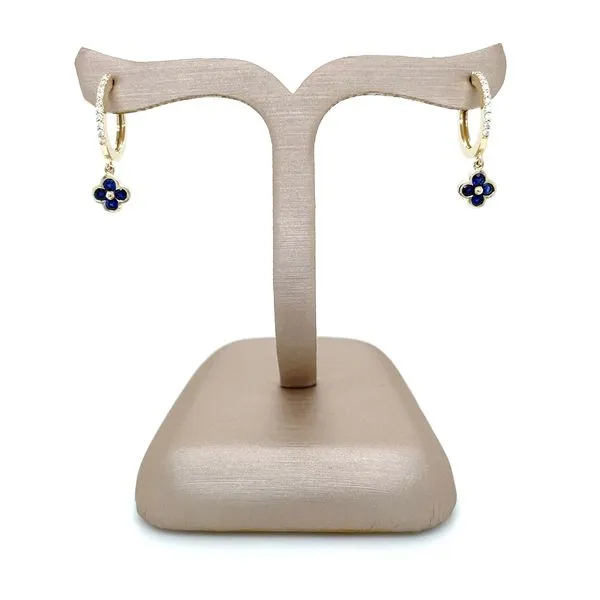 14KY 13 mm Diamond Hoop Earrings with Sapphire Clover Dangles Image 5 Franzetti Jewelers Austin, TX