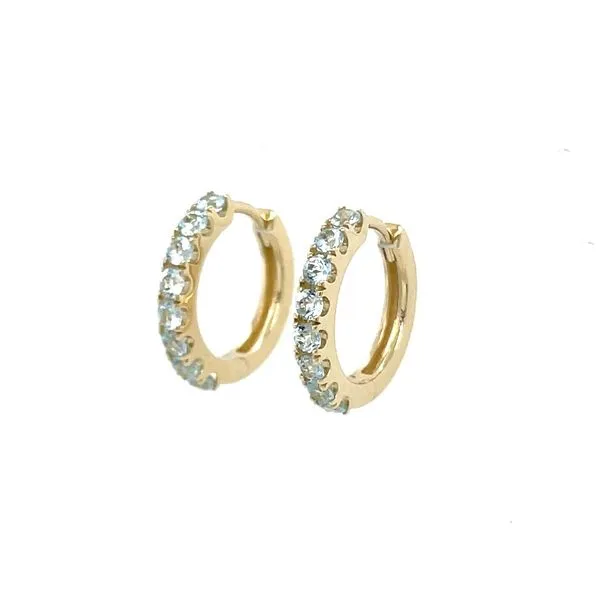 14KY Gold Aquamarine 14 mm Huggie Hoop Earrings Image 3 Franzetti Jewelers Austin, TX