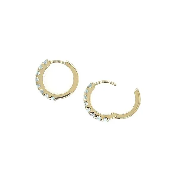 14KY Gold Aquamarine 14 mm Huggie Hoop Earrings Image 4 Franzetti Jewelers Austin, TX