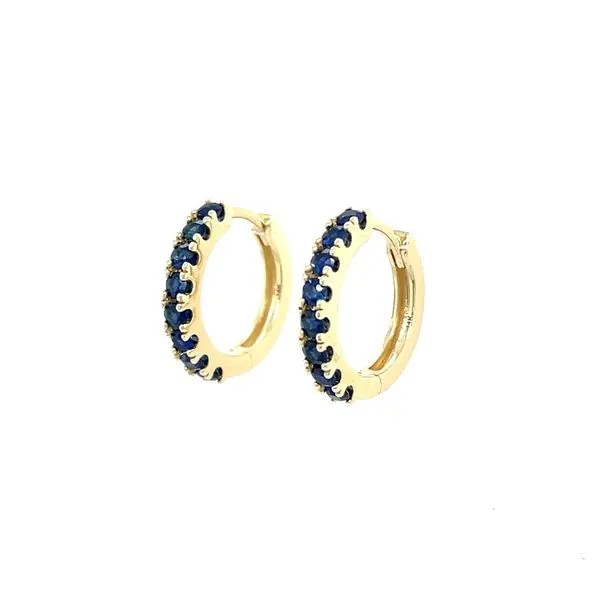 14KY Gold Blue Sapphire 14 mm Huggie Hoop Earrings Image 3 Franzetti Jewelers Austin, TX