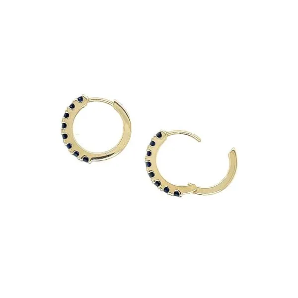 14KY Gold Blue Sapphire 14 mm Huggie Hoop Earrings Image 4 Franzetti Jewelers Austin, TX