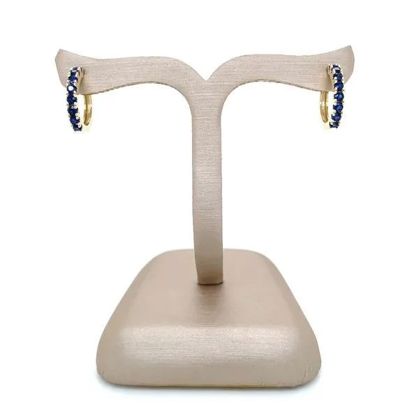 14KY Gold Blue Sapphire 14 mm Huggie Hoop Earrings Image 5 Franzetti Jewelers Austin, TX