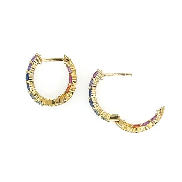 18KY Gold Multicolored Sapphire14 mm Huggie Hoop Earrings Image 4 Franzetti Jewelers Austin, TX