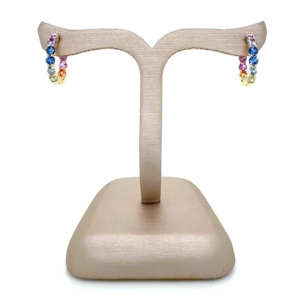 18KY Gold Multicolored Sapphire14 mm Huggie Hoop Earrings Image 5 Franzetti Jewelers Austin, TX