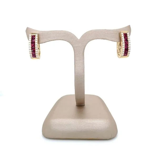 14KY Gold 2.3 mm Princess Cut Rubies & Diamonds Huggie Earrings Image 5 Franzetti Jewelers Austin, TX