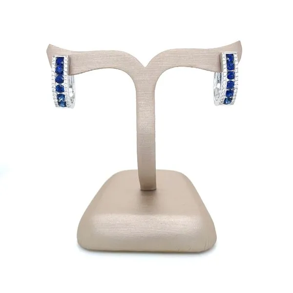 14KW Gold 2.8 mm Round Blue Sapphires & Diamonds Huggie Earrings Image 5 Franzetti Jewelers Austin, TX