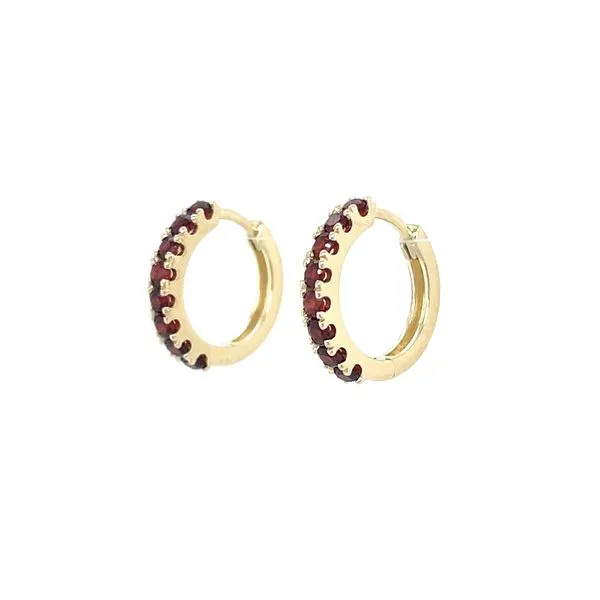 14KY Gold Garnet 14 mm Huggie Hoop Earrings Image 3 Franzetti Jewelers Austin, TX