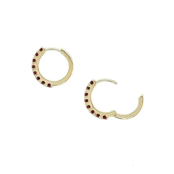 14KY Gold Garnet 14 mm Huggie Hoop Earrings Image 4 Franzetti Jewelers Austin, TX