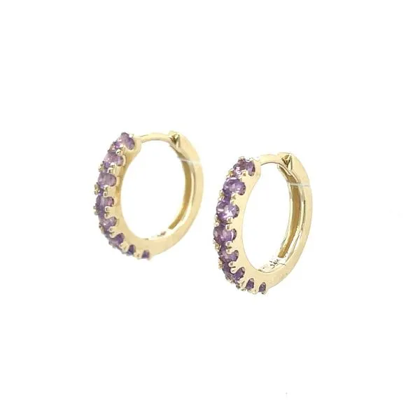 14KY Gold Amethyst 14 mm Huggie Hoop Earrings Image 3 Franzetti Jewelers Austin, TX