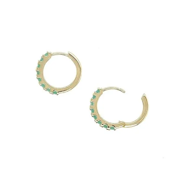 14KY Gold Emerald 14 mm Huggie Hoop Earrings Image 4 Franzetti Jewelers Austin, TX