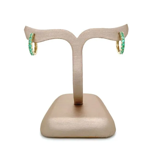 14KY Gold Emerald 14 mm Huggie Hoop Earrings Image 5 Franzetti Jewelers Austin, TX