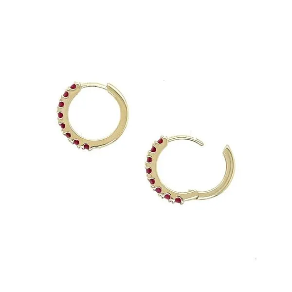 14KY Gold Ruby 14 mm Huggie Hoop Earrings Image 4 Franzetti Jewelers Austin, TX