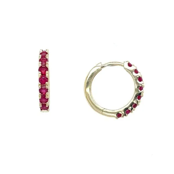14KY Gold Ruby 14 mm Huggie Hoop Earrings Franzetti Jewelers Austin, TX