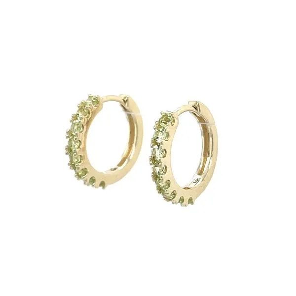 14KY Gold Peridot 14 mm Huggie Hoop Earrings Image 3 Franzetti Jewelers Austin, TX