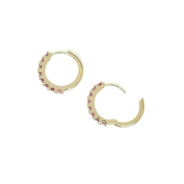 14KY Gold Pink Tourmaline 14 mm Huggie Hoop Earrings Image 4 Franzetti Jewelers Austin, TX