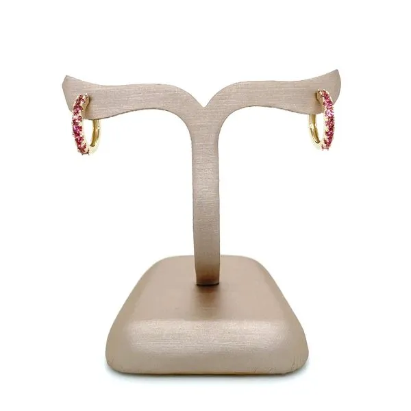 14KY Gold Pink Tourmaline 14 mm Huggie Hoop Earrings Image 5 Franzetti Jewelers Austin, TX