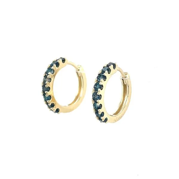 14KY Gold London Blue Topaz 14 mm Huggie Hoop Earrings Image 3 Franzetti Jewelers Austin, TX