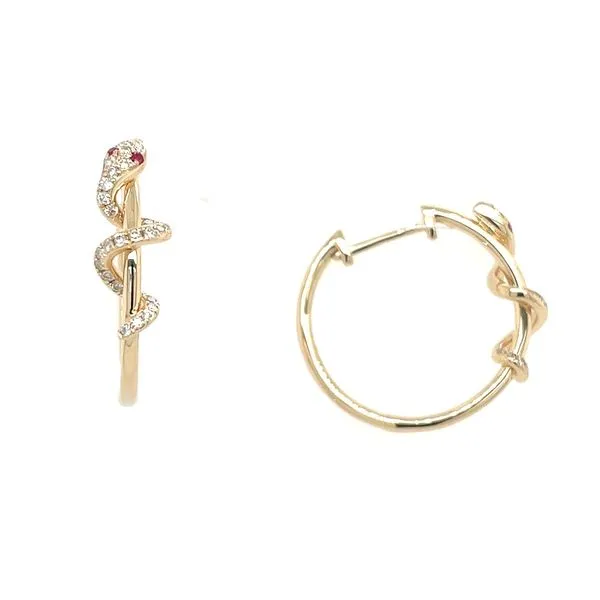 14KY Gold Snake Hoop Earrings with Pavé Diamonds & Rubies Image 2 Franzetti Jewelers Austin, TX