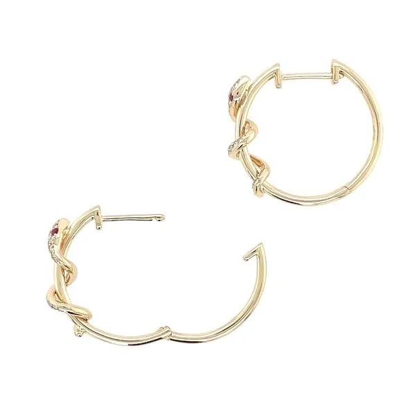 14KY Gold Snake Hoop Earrings with Pavé Diamonds & Rubies Image 4 Franzetti Jewelers Austin, TX
