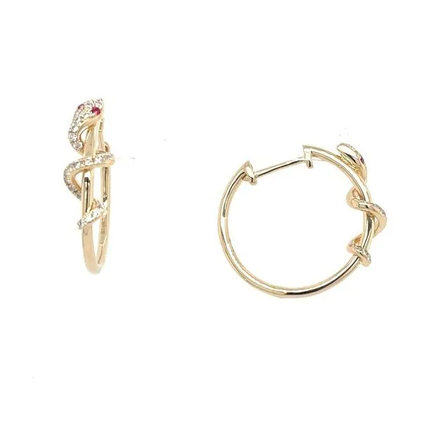 14KY Gold Snake Hoop Earrings with Pavé Diamonds & Rubies Franzetti Jewelers Austin, TX