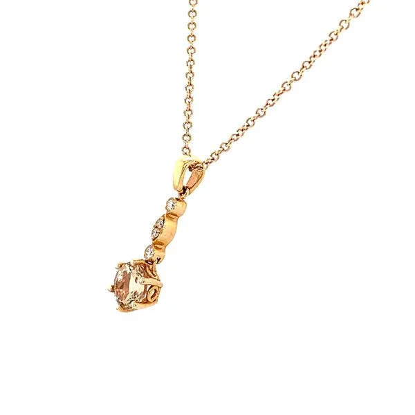14KR Gold Morganite & Diamond Pendant with 16