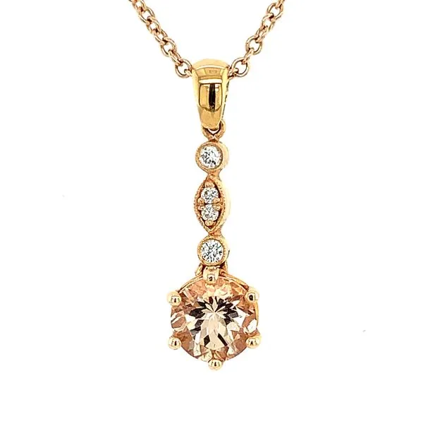 14KR Gold Morganite & Diamond Pendant with 16