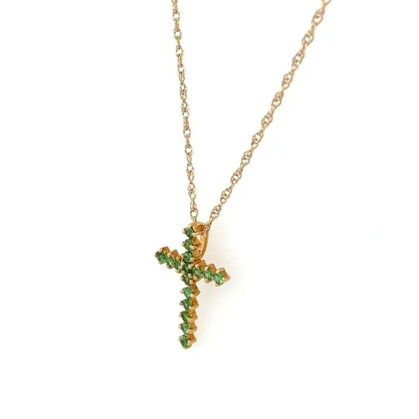 18KY Gold Green Tsavorite Garnet Cross Image 3 Franzetti Jewelers Austin, TX
