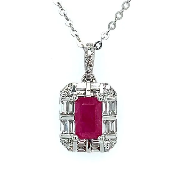 14KW Gold Ruby & Diamond Halo Pendant Necklace - 18