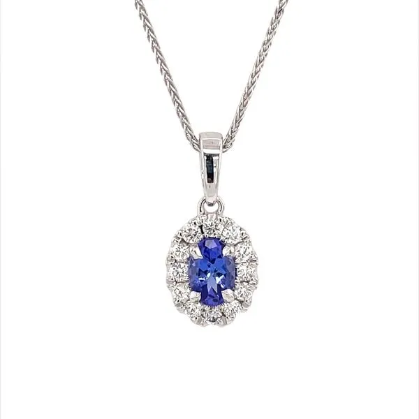 14KW Gold 6x4 mm Oval Tanzanite & Diamond Pendant on 18