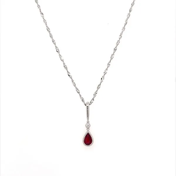 14KW Gold Pear Cut Ruby Pendant on 18