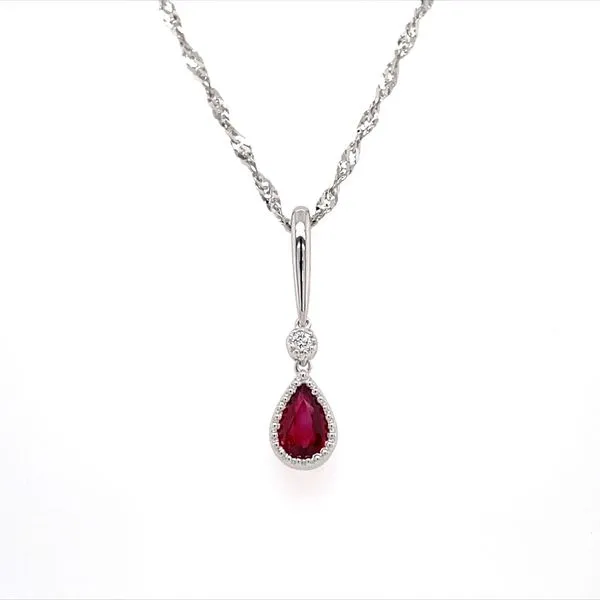 14KW Gold Pear Cut Ruby Pendant on 18