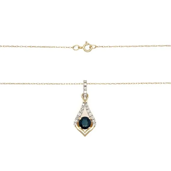 14KY Gold Blue Sapphire & Diamond Pendant Necklace - 18