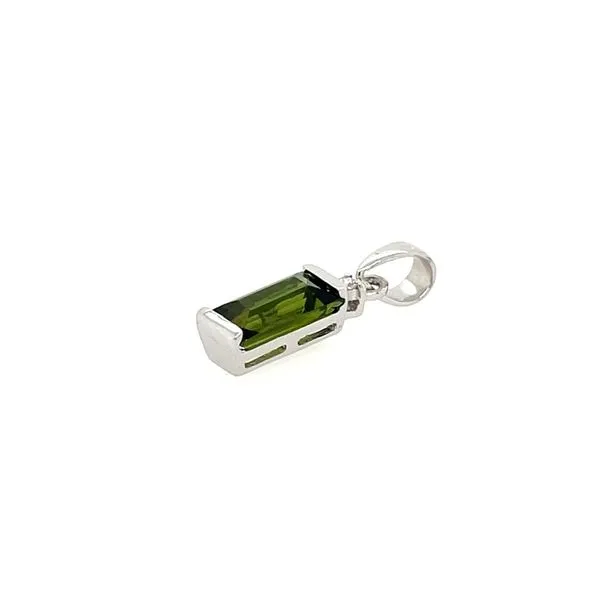 14KW Gold 8 x 4 mm Baguette Green Tourmaline & Diamond Pendant Image 2 Franzetti Jewelers Austin, TX