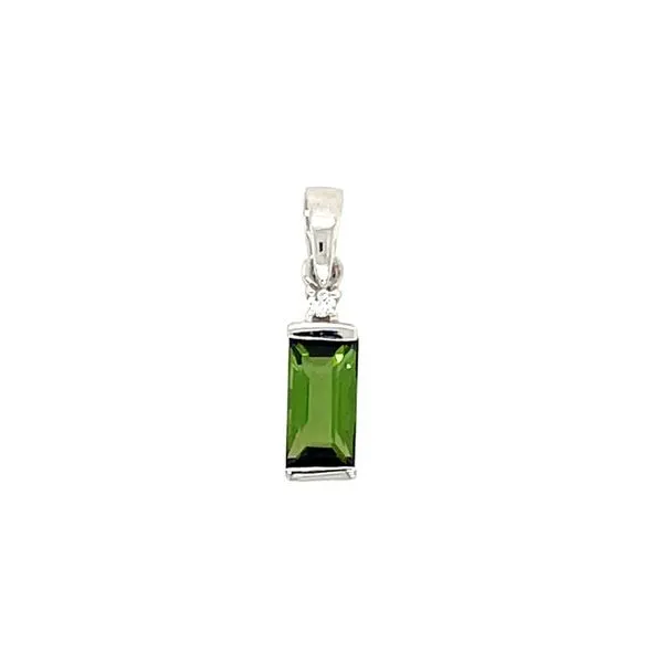 14KW Gold 8 x 4 mm Baguette Green Tourmaline & Diamond Pendant Franzetti Jewelers Austin, TX